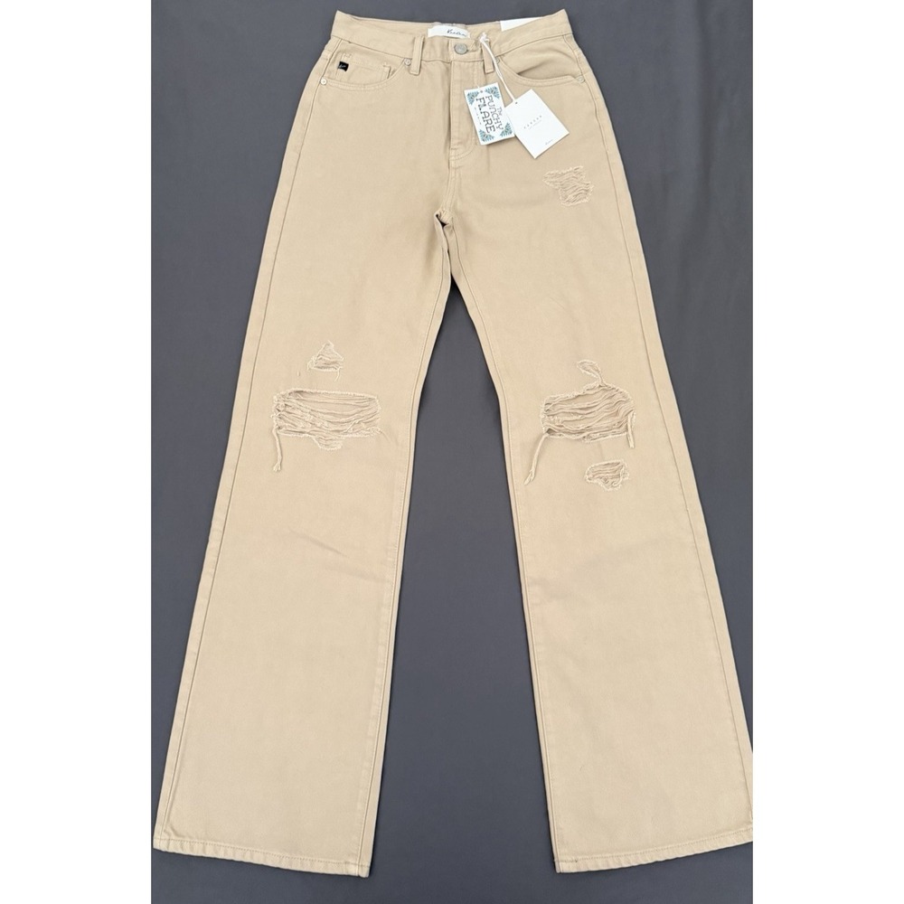 KanCan 90s Flare Jeans Womens 3/25 Khaki Distressed High Rise KC7373TP Y2K NEW